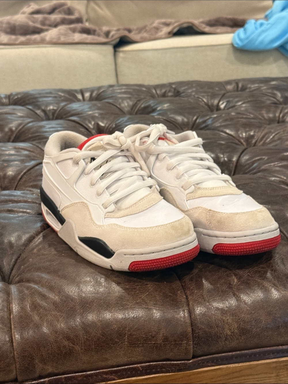 Preowned Air Jordan 4 RM in the "White/Varsity Red/Black" colorway size 6.5y